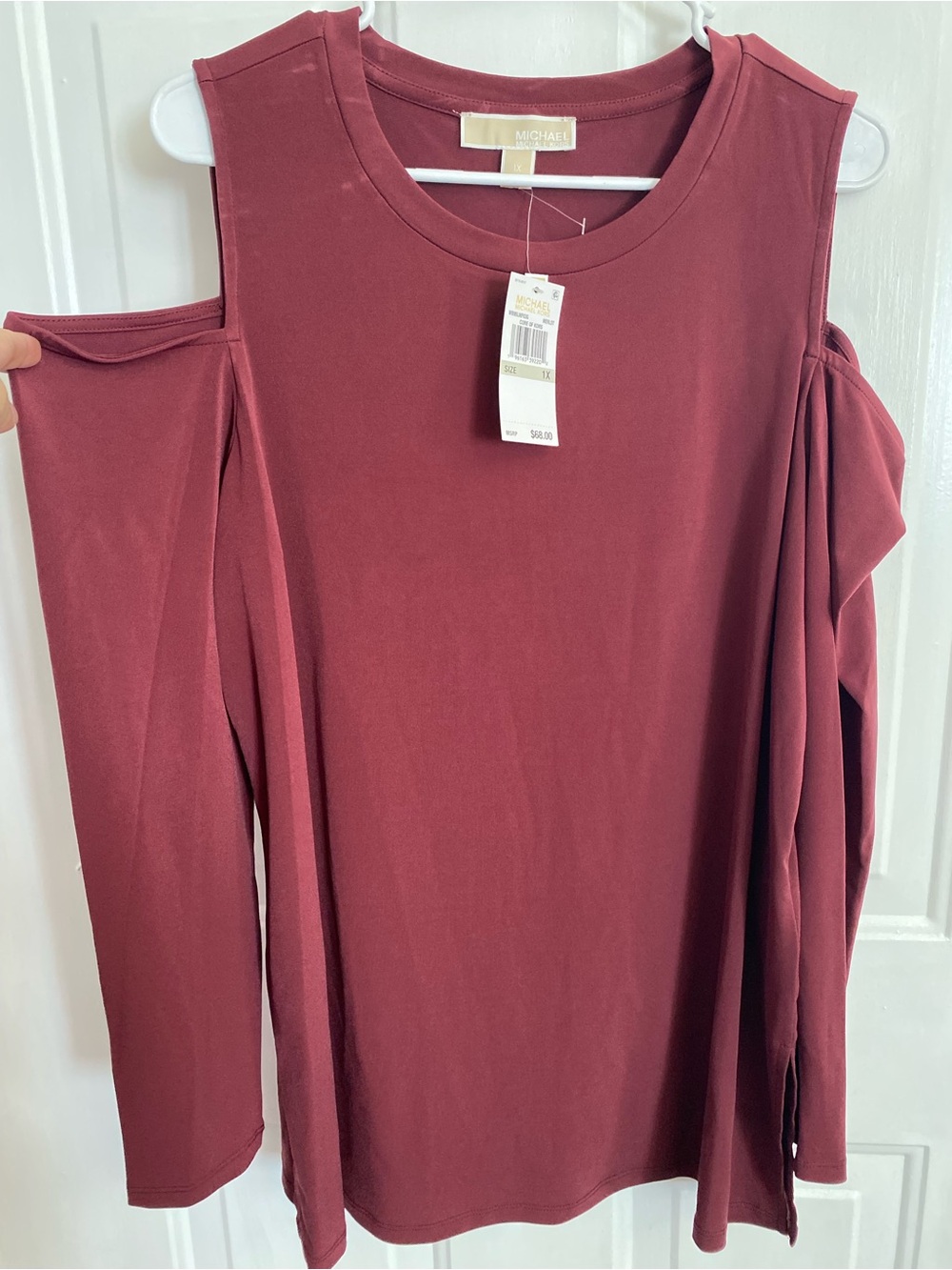 Michael Kors Merlot Cold-Shoulder Long Sleeve Tunic, women’s 1X, NWT